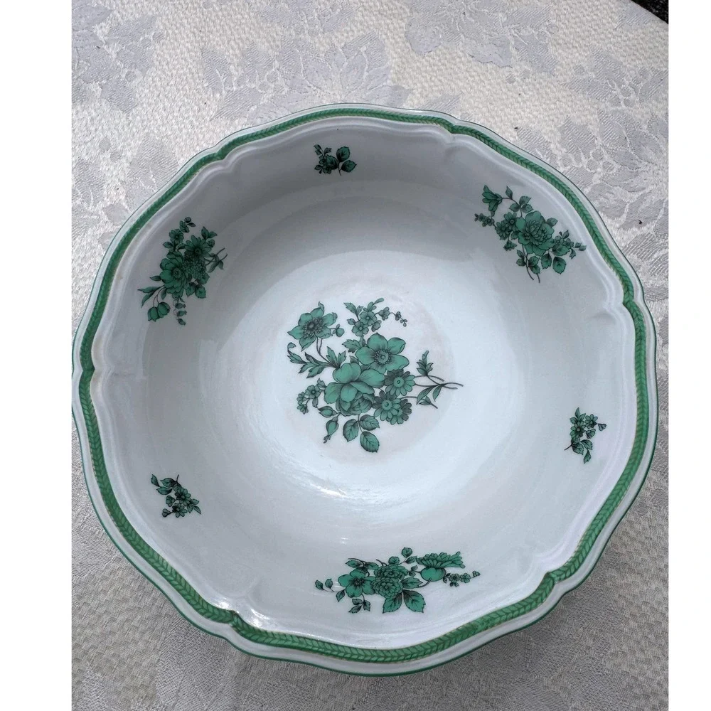 Rosenthal Germany Continental Green Floral Footed Serving Bowl Vintage Porcelain